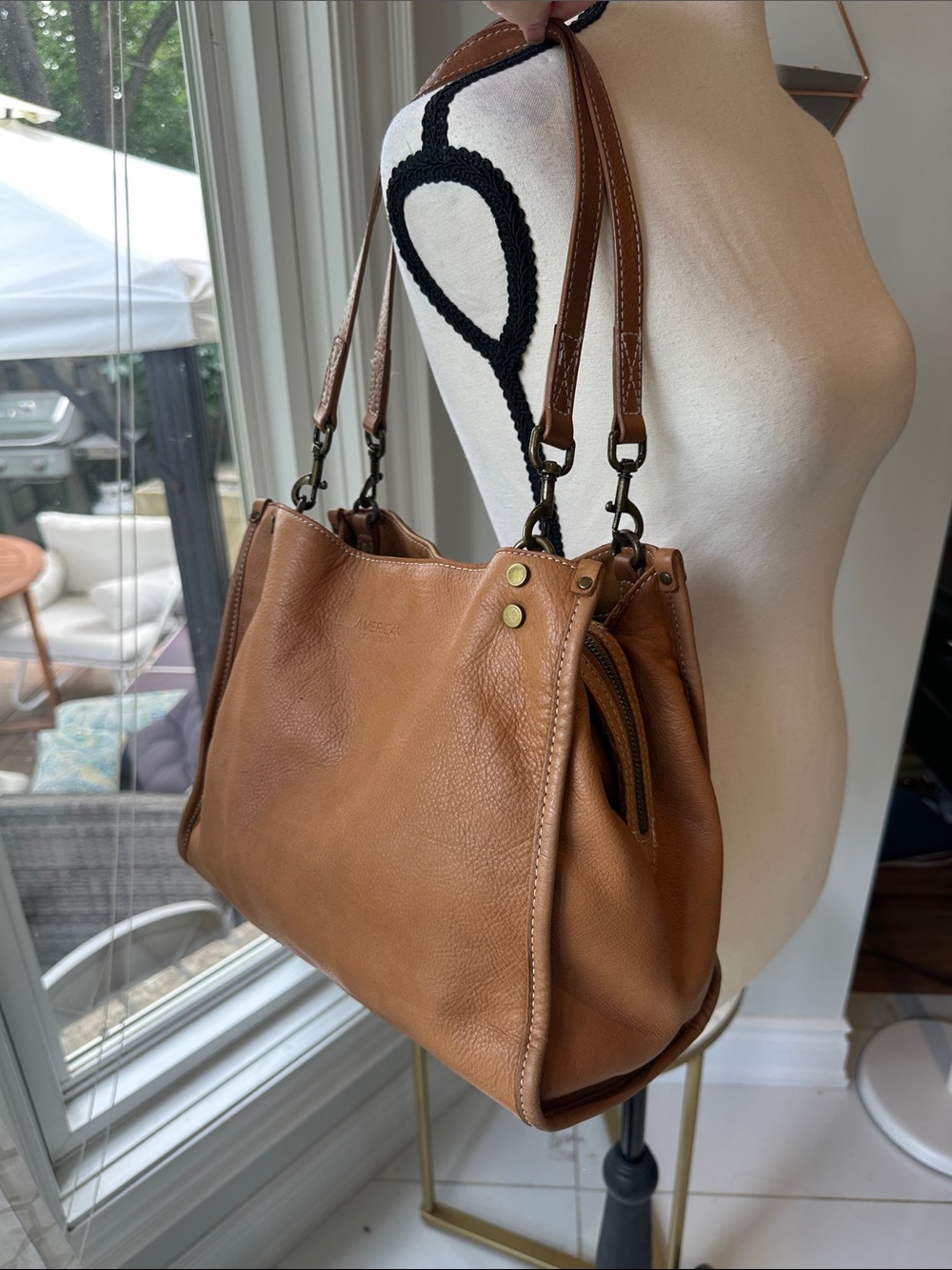 American Leather Co. Lenox Satchel Tan Cognac Leather Hobo Shoulder Bag Purse